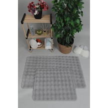 Modern Bubble Yıkanabilir Kaymaz Peluş Banyo Paspası Halısı 2'li Klozet Takımı 50x80-50x40cm Gri Çok Renkli