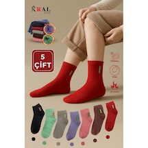 Kral Socks Kadın Termal Havlu Patik Çorap 5'li Set 5 Çift ASORTİ