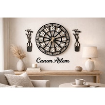 Salon Duvar Saati 40 Cm Çiçekler 30 Cm Canım Ailem Temalı No35 Çok Renkli