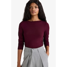 Defacto Slim Fit Dar Kesim Kayık Yaka Uzun Kollu Tişört F9029ax25aubr210 Bordo