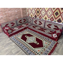 Coton Şark Köşesi Minderi Saraylı Desenli Bordo Konsept 10 Parça