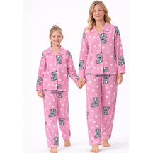 Free Beka Pembe Koala Desenli Uzun Kollu Önden Düğmeli Gömlek Yaka Anne Kız Pijama Takımı Kombin