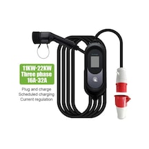 V2 22kw 32a Taşınabilir Tip-2 Ev Şarj Cihazı, 5m Kablo, 3 Faz