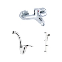 Erce Mix Banyo ve Kuğu Lavabo Bataryası sürgülü Duş Takımı Krom