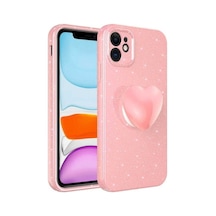 Apple Uyumlu iPhone 11 Kılıf Kamera Korumalı Simli Pop Soketli Lüks Zore Koton Soketli Kapak Pembe