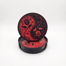 Riti Design - Yin Yang Gül - 3d Tasarım 4'lü Bardak Altlığı Seti