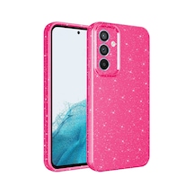 Galaxy Uyumlu A14 Kılıf Kamera Korumalı Simli Lüks Uzrm Koton Kapak - Pembe Koyu Pembe Koyu