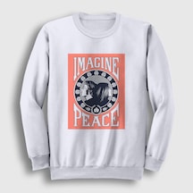 Presmono Unisex Peace Beatles John Lennon Sweatshirt Beyaz