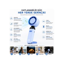 Katlanabilir El Tipi Mini Fan, 12000 Rpm Güçlü Hava Akışlı, 5 Kademeli Dijital Göstergeli, Type-c Şarjlı Taşınabilir Soğutucu Fan Diğer