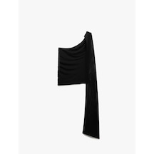 Koton Slim Fit Bağlama Detaylı Tül Detaylı Tek Omuz Bluz Siyah 5sak10497ek Siyah