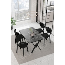 Avvio Vanensi Elma Sandalye 80x120 Yemek Masası Mutfak Masası 4 Kişilik Masa Sandalye Takım Siyah Mermer