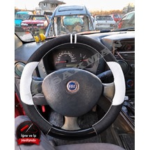 Fiat Siena Dikme Direksiyon Kılıfı Delikli Deri Parlak Siyah Beyaz Detay Çift Yüzük Ve Dikiş 2002-2006