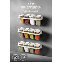 Kitchen Life 12'li Etiketli Standlı Kendinden Yapışkanlı Kare Baharatlık Takımı - Erzak Saklama Kabı Seti Krem