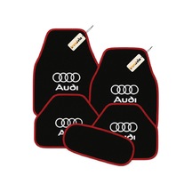 Audi Logolu 5 Parça Siyah Kırmızı Kenar Oto Halı Paspas Seti - Kaymaz Tabanlı Araç İçi Zemin Koruma