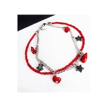 Bijustore Mercan ve Hematit Doğal Taş Kadın Yıldız İkili Halhal 69537502 Beyaz