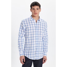 Tudors Erkek Slim Fit Dar Kesim %100 Pamuk Keten Doku Kareli Gömlek-33083 Karışık