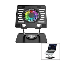 Katlanabilir Laptop Stand Metal - Soğutucu Fan Rgb Işıklı 360 Dönebilen Fan 2 Usb Soket