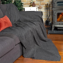 Jakarlı Şönil Koltuk Örtüsü Kanepe Örtüsü Koltuk Şalı 175x215 Kaymaz Gri Gri