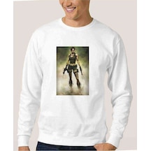 Women Metal Rock Music Müzik Baskılı Beyaz Erkek Sweatshirt