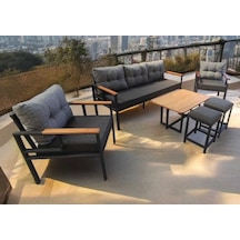 Pielize Bahçe Ve Balkon Mobilyası Antrasit Gri 3+1+1 Sehpa, 2 Puf Antrasit - Gri