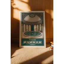 Türk Hamamı Tablo - Retro Banyo Dekoru - Geleneksel Hamam Kültürü Serisi - Çerçeveli Duvar Posteri Beyaz