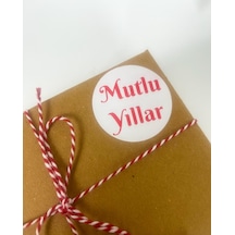 Mutlu Yıllar Kırmızı Yazılı 4 cm Yuvarlak Sticker Etiket 120 Adet