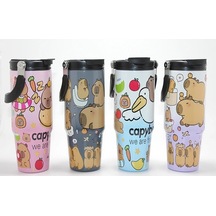 Capybara Desenli Isı Muhafazalı Pipetli Dev Çelik Kupa Tumbler Alk4431