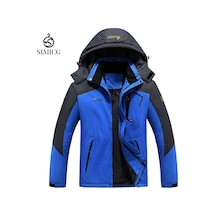 Açık Hava Artı Kadife Kalın Sıcak Soğuk Geçirmez Büyük Beden Erkek Ceketi Mavi