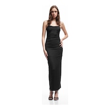Koton Astarlı Slim Fit Büzgülü Drape Detaylı Straplez Elbise Siyah 5sak80411ek Siyah