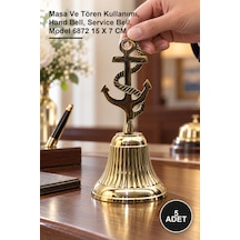 5 Adet Pirinç Çapalı El Çanı Masa Ve Tören Kullanımı, Hand Bell, Service Bell, Model 6872 15 X 7 Cm