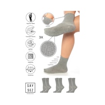 Saysez Bambu Kaydırmaz Taban Silikon Baskı Hac Umre Tavaf Hamile  Pilates Yoga Lastiksiz Çorap 3'lü GRİ MELANJ
