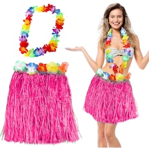 Hawaii Luau Aloha Pembe Püsküllü 40 Cm Etek Ve Hawaii Kolye Seti 4w 78mm & Yok