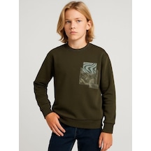 Zekids Erkek Çocuk Desenli Sweatshirt-16145 Haki