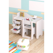 Miracle 3d Çocuk Çalışma Masası 90x45cm 3 Sepetli Çocuk Çalışma Masası Sırt Dayamalı Sandalye Beyaz