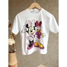 Kız Çocuk Mickey Modelli Pamuk Tişört Beyaz
