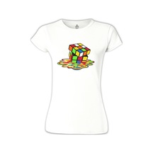 Color Cubes Beyaz Kadın Tshirt 001