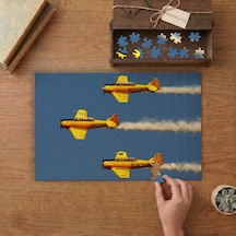 Sarı Eğitim Uçakları Tasarımı 240 Parça Ahşap Puzzle Ahşap Kutuda Mpy10065