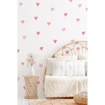 Kalp Sticker Seti, 77 Adet Pembe Tonlarda Özel Kesim Duvar Cam Çocuk Odası Sticker, Soft Kalpler Dijital Baskı