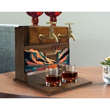 Bk Gift Kişiye Özel Kabartma Manzara Tasarımlı İsimli Çift Musluklu Doğal Ahşap İçki Standı-2, İçki Standı, Doğum Günü Hediyesi, Ev Hediyesi Bitmeyen1