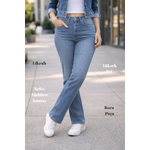 Cedy Denim Kadın Boru Paça Yüksek Bel Regular Fit Likralı Pantolon Açık Mavi