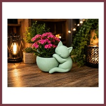 Storeşahin 3d Baskı Sarılan Kedi Saksı - Sevimli Dekoratif Saksı - Mint Shn0720