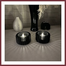 Storeşahin 3d Baskı Modern Çizgili Mumluk - Tealight Mumluk 1 Adet -siyah Shn0720
