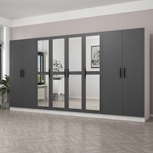 Minar Kale 8 Kapaklı 4 Aynalı 2 Çekmeceli Dolap Beyaz Antrasit 190cm