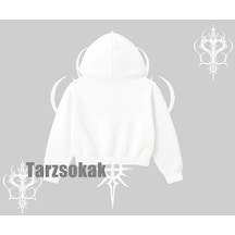 Startmore Kapşonlu Crop Sweatshirt Caffeine Cat Kahve Temalı Kedi Baskılı Beyaz