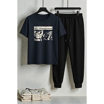 Uyguntarz Unisex All Things Grow Tasarım Baskılı Tişört - 2'li Eşofman Takımı Lacivert