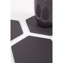 Antrasit Altıgen Deri Bardak Altlığı 3 Adet Siyah