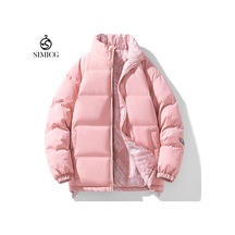 Dik Yaka, Kısa, Kalın, Rahat, Çok Yönlü, Sıcak Erkek Pamuklu Dolgulu Ceket Pembe