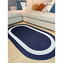 Mavaux Lotus Jüt Hasırlı El Örgüsü Kilim Lacivert - Beyaz