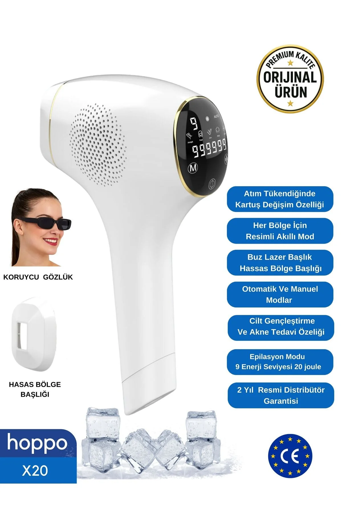 X20 Ipl Buz Lazer Epilasyon Cihazı 999.999 Flash Atım Dkunmatik Ekran