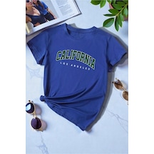 Uyguntarz Unisex Calıfornıa Baskılı Tasarım Tshirt Mavi